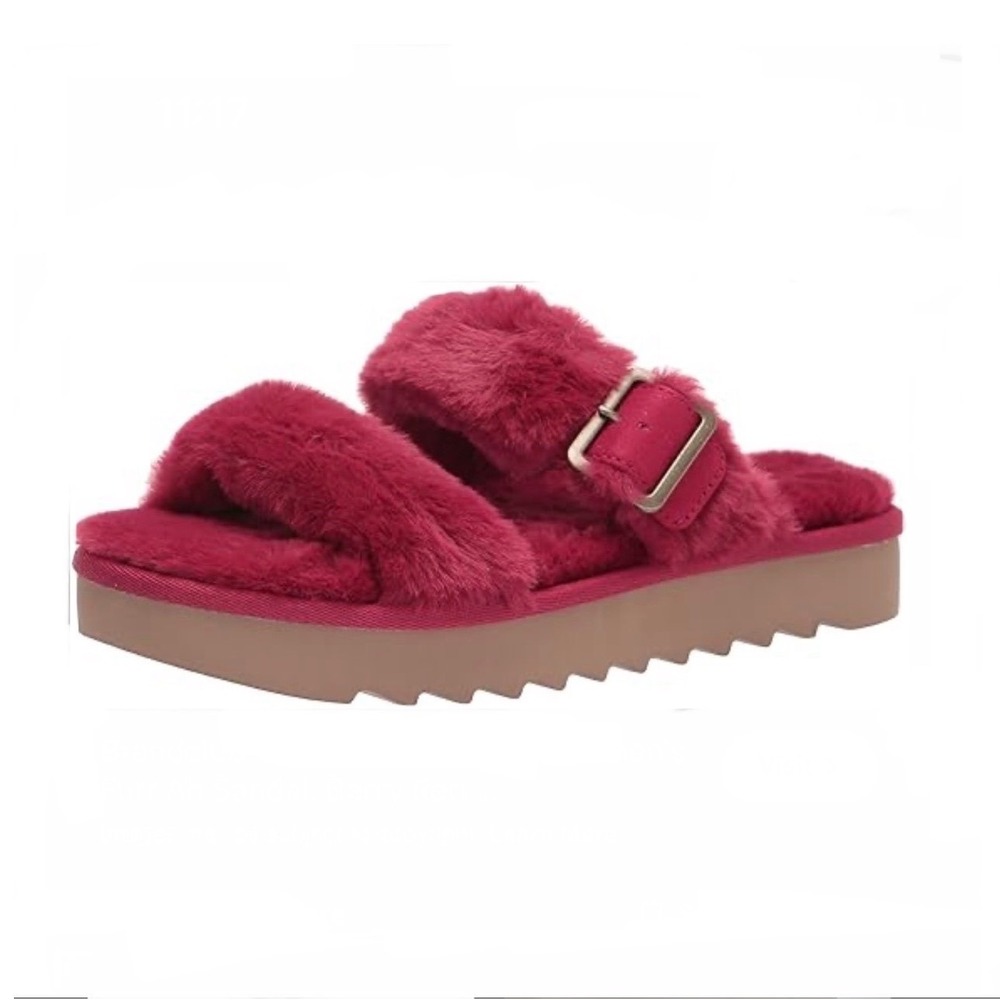 UGG KOOLABURRA Furr-ah Berry Pink Faux Fur Slip On Slipper Sandals | 6